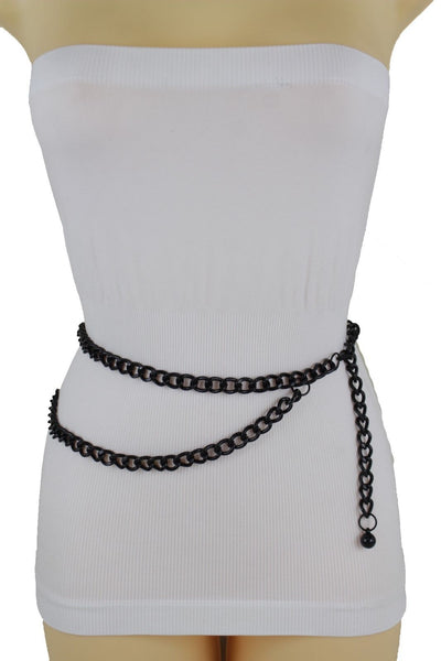 Silver Gold Black Women Belt Thick Metal Chunky Chain Link Side Wave Detail Fashion Accessories XS-XL