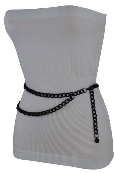 Silver Gold Black Women Belt Thick Metal Chunky Chain Link Side Wave Detail Fashion Accessories XS-XL