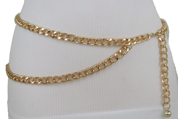 Silver Gold Black Women Belt Thick Metal Chunky Chain Link Side Wave Detail Fashion Accessories XS-XL