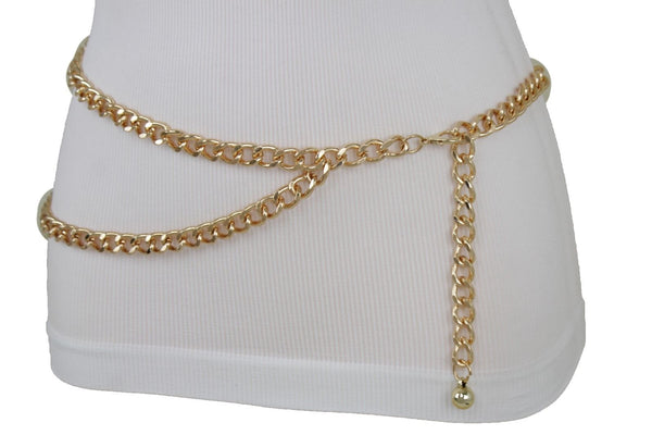 Silver Gold Black Women Belt Thick Metal Chunky Chain Link Side Wave Detail Fashion Accessories XS-XL