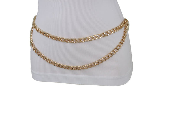 Silver Gold Black Women Belt Thick Metal Chunky Chain Link Side Wave Detail Fashion Accessories XS-XL