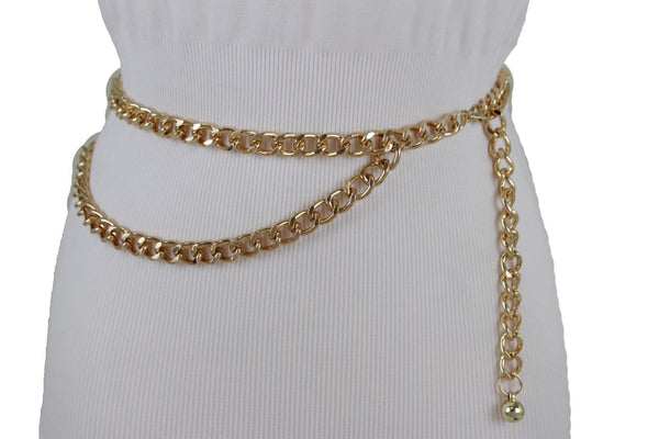 Silver Gold Black Women Belt Thick Metal Chunky Chain Link Side Wave Detail Fashion Accessories XS-XL