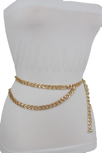 Silver Gold Black Women Belt Thick Metal Chunky Chain Link Side Wave Detail Fashion Accessories XS-XL