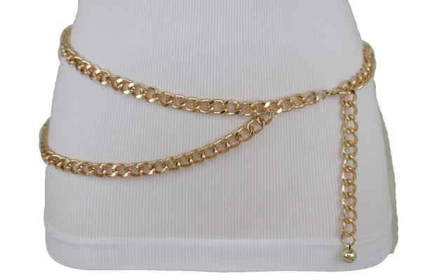 Silver Gold Black Women Belt Thick Metal Chunky Chain Link Side Wave Detail Fashion Accessories XS-XL