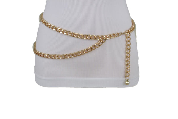 Silver Gold Black Women Belt Thick Metal Chunky Chain Link Side Wave Detail Fashion Accessories XS-XL