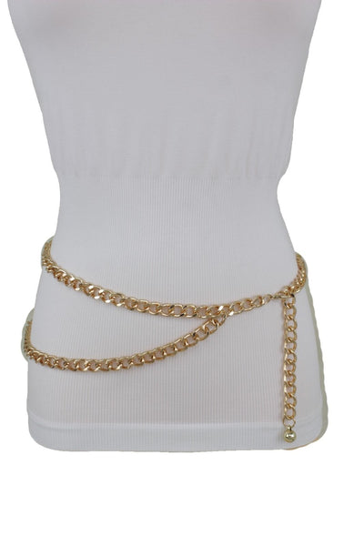 Silver Gold Black Women Belt Thick Metal Chunky Chain Link Side Wave Detail Fashion Accessories XS-XL