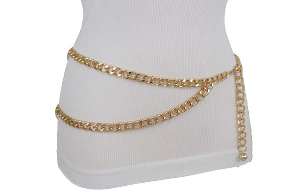 Silver Gold Black Women Belt Thick Metal Chunky Chain Link Side Wave Detail Fashion Accessories XS-XL