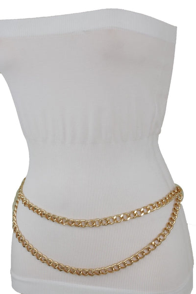 Silver Gold Black Women Belt Thick Metal Chunky Chain Link Side Wave Detail Fashion Accessories XS-XL