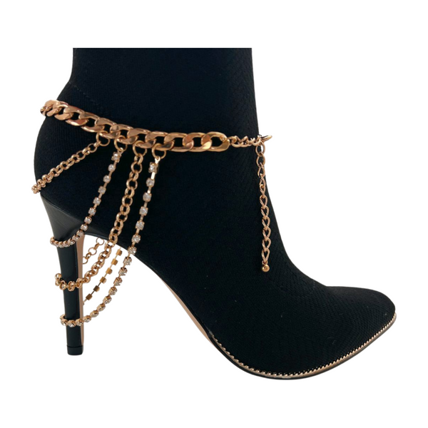Brand New Women Gold Metal Boot Chain Bracelet Anklet Shoe Multi Strand Back Charm Jewelry One Size