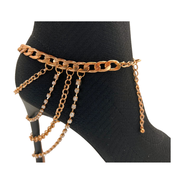 Brand New Women Gold Metal Boot Chain Bracelet Anklet Shoe Multi Strand Back Charm Jewelry One Size