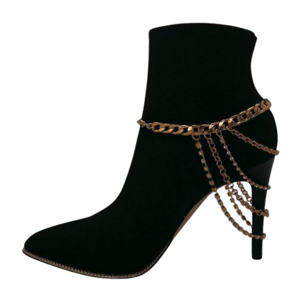 Brand New Women Gold Metal Boot Chain Bracelet Anklet Shoe Multi Strand Back Charm Jewelry One Size