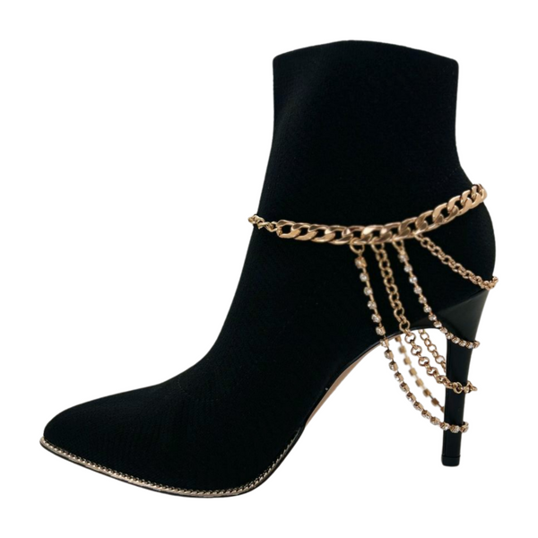 Brand New Women Gold Metal Boot Chain Bracelet Anklet Shoe Multi Strand Back Charm Jewelry One Size