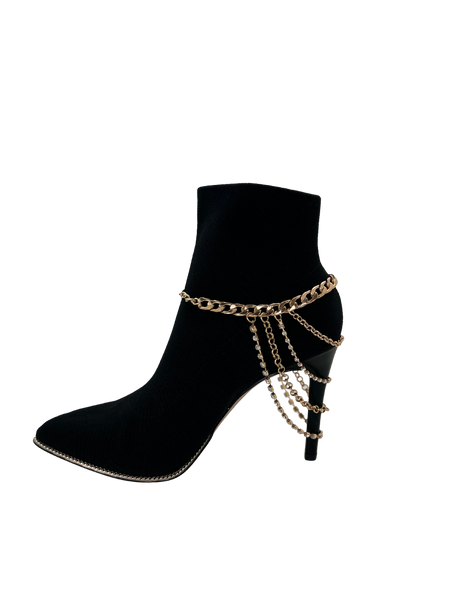 Brand New Women Gold Metal Boot Chain Bracelet Anklet Shoe Multi Strand Back Charm Jewelry One Size