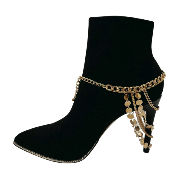 Brand New Women Gold Metal Chain Boot Bracelet Shoe Anklet Circle Multi Strand Waves Shoe Charm