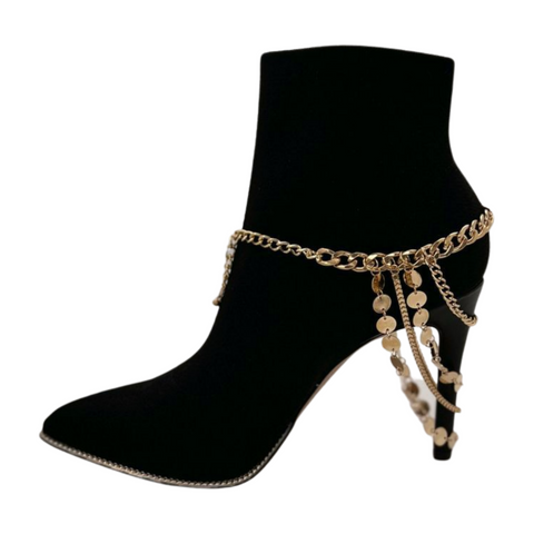 Brand New Women Gold Metal Chain Boot Bracelet Shoe Anklet Circle Multi Strand Waves Shoe Charm