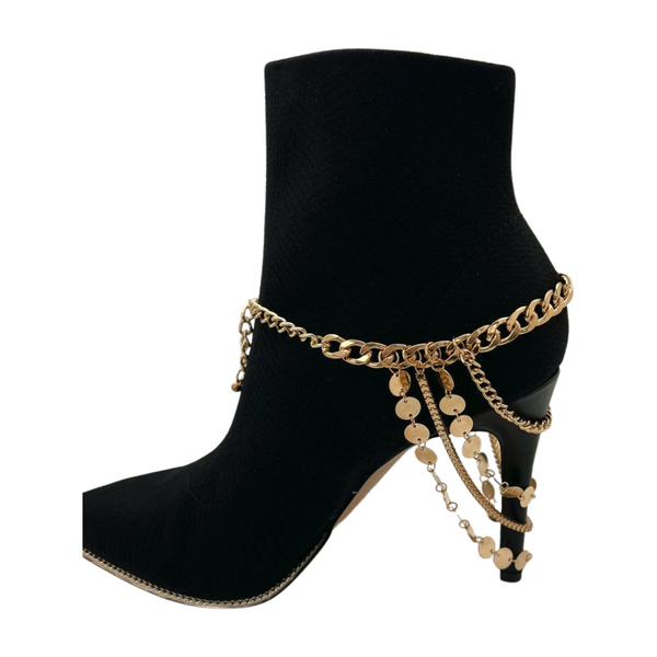 Brand New Women Gold Metal Chain Boot Bracelet Shoe Anklet Circle Multi Strand Waves Shoe Charm