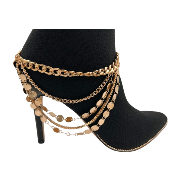 Brand New Women Gold Metal Chain Boot Bracelet Shoe Anklet Circle Multi Strand Waves Shoe Charm
