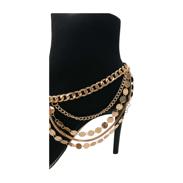 Brand New Women Gold Metal Chain Boot Bracelet Shoe Anklet Circle Multi Strand Waves Shoe Charm