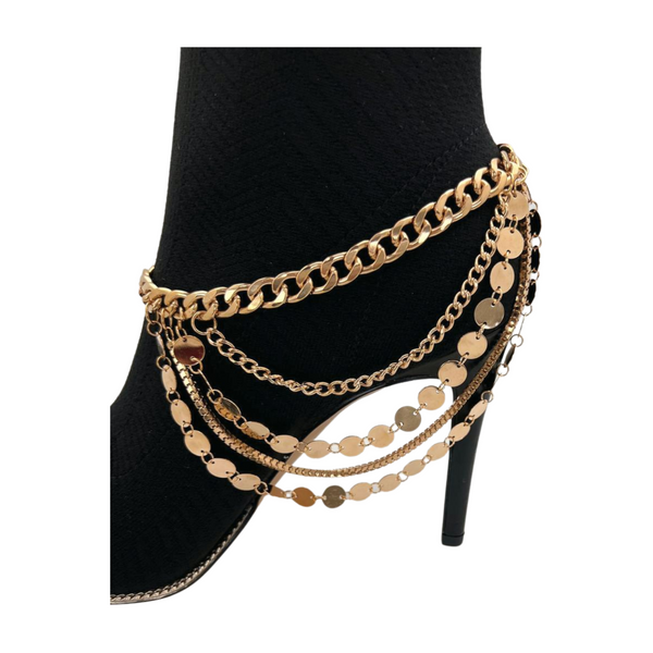 Brand New Women Gold Metal Chain Boot Bracelet Shoe Anklet Circle Multi Strand Waves Shoe Charm