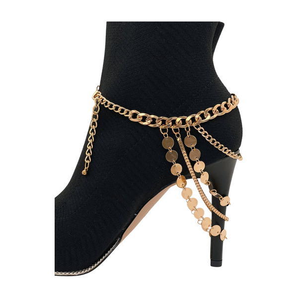 Brand New Women Gold Metal Chain Boot Bracelet Shoe Anklet Circle Multi Strand Waves Shoe Charm