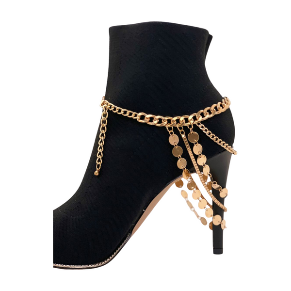 Brand New Women Gold Metal Chain Boot Bracelet Shoe Anklet Circle Multi Strand Waves Shoe Charm