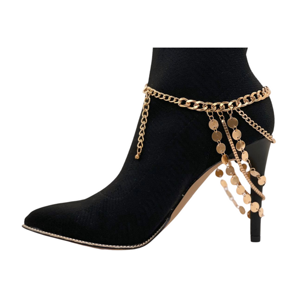Brand New Women Gold Metal Chain Boot Bracelet Shoe Anklet Circle Multi Strand Waves Shoe Charm