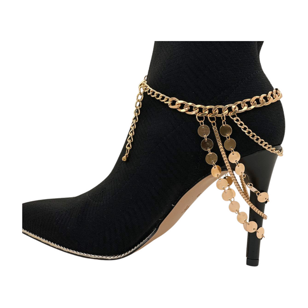 Brand New Women Gold Metal Chain Boot Bracelet Shoe Anklet Circle Multi Strand Waves Shoe Charm
