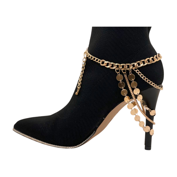 Brand New Women Gold Metal Chain Boot Bracelet Shoe Anklet Circle Multi Strand Waves Shoe Charm