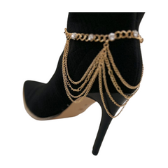 Gold Metal Boot Chain Bracelet Shoe Anklet Bling Wave Charm One Size