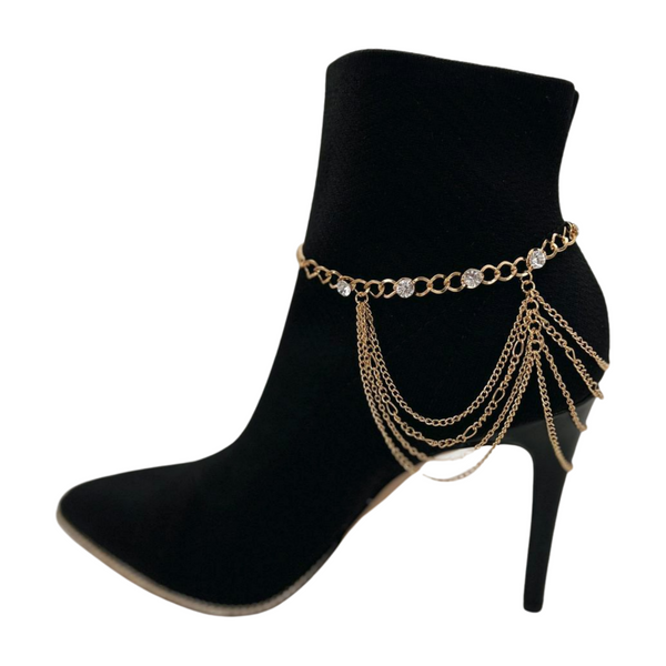 Brand New Women Gold Metal Boot Chain Bracelet Shoe Anklet Bling Wave Charm One Size