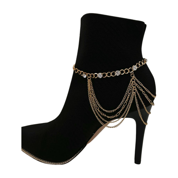 Brand New Women Gold Metal Boot Chain Bracelet Shoe Anklet Bling Wave Charm One Size
