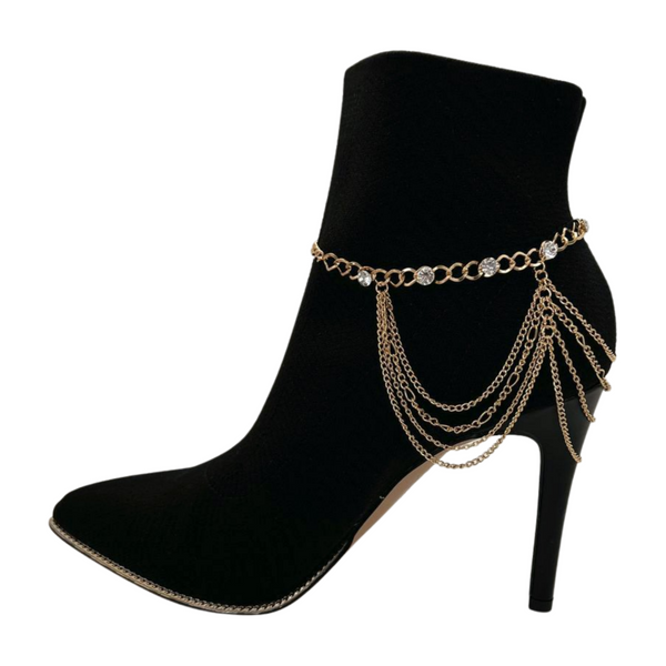 Brand New Women Gold Metal Boot Chain Bracelet Shoe Anklet Bling Wave Charm One Size