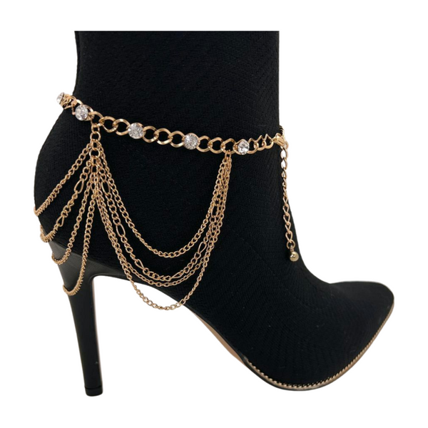 Brand New Women Gold Metal Boot Chain Bracelet Shoe Anklet Bling Wave Charm One Size