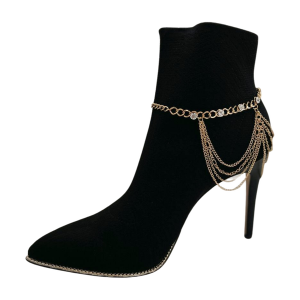 Brand New Women Gold Metal Boot Chain Bracelet Shoe Anklet Bling Wave Charm One Size