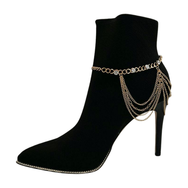 Brand New Women Gold Metal Boot Chain Bracelet Shoe Anklet Bling Wave Charm One Size