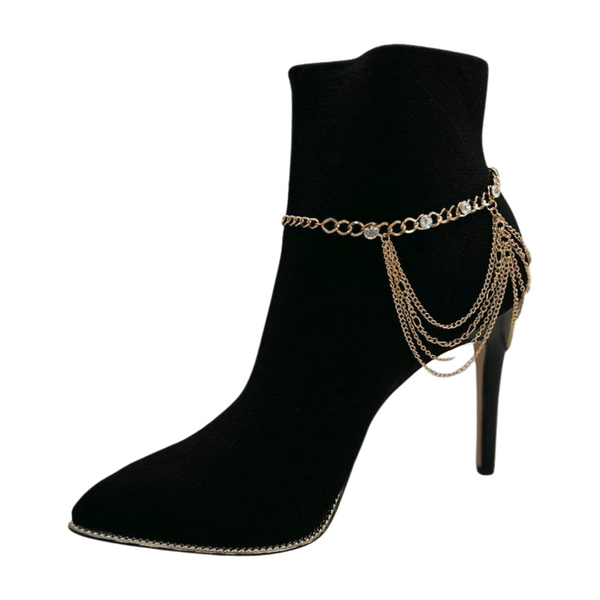 Brand New Women Gold Metal Boot Chain Bracelet Shoe Anklet Bling Wave Charm One Size