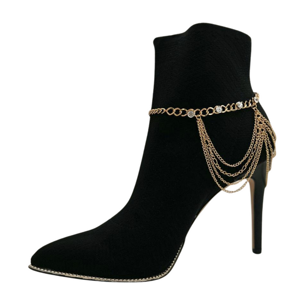 Brand New Women Gold Metal Boot Chain Bracelet Shoe Anklet Bling Wave Charm One Size