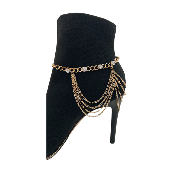 Brand New Women Gold Metal Boot Chain Bracelet Shoe Anklet Bling Wave Charm One Size