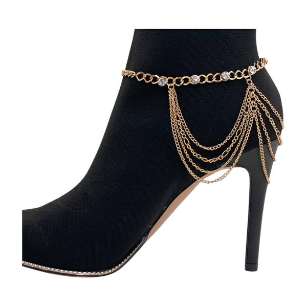 Brand New Women Gold Metal Boot Chain Bracelet Shoe Anklet Bling Wave Charm One Size