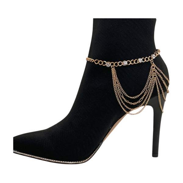 Brand New Women Gold Metal Boot Chain Bracelet Shoe Anklet Bling Wave Charm One Size