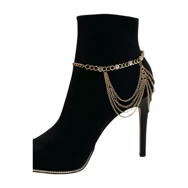 Brand New Women Gold Metal Boot Chain Bracelet Shoe Anklet Bling Wave Charm One Size