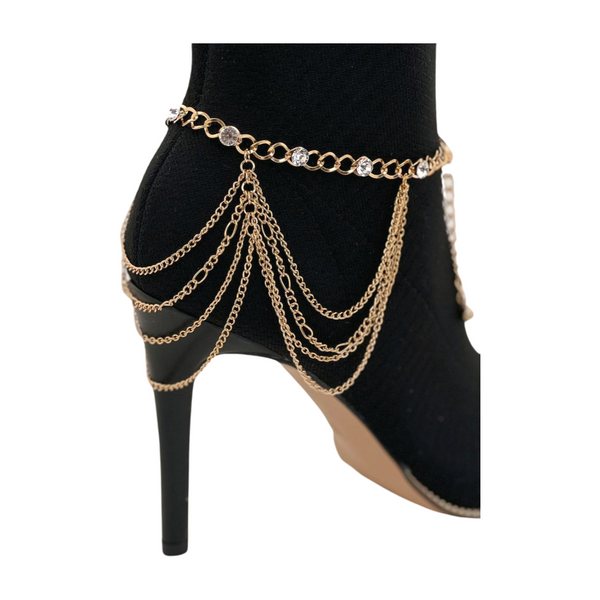 Brand New Women Gold Metal Boot Chain Bracelet Shoe Anklet Bling Wave Charm One Size