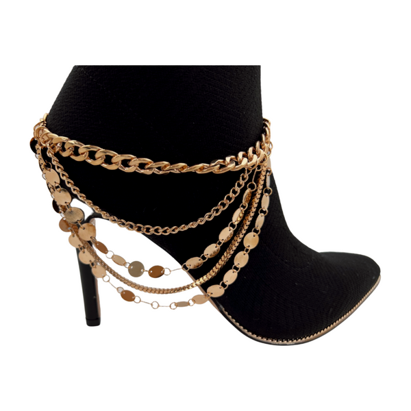 Brand New Women Gold Metal Chain Boot Bracelet Shoe Anklet Circle Multi Strand Waves Shoe Charm