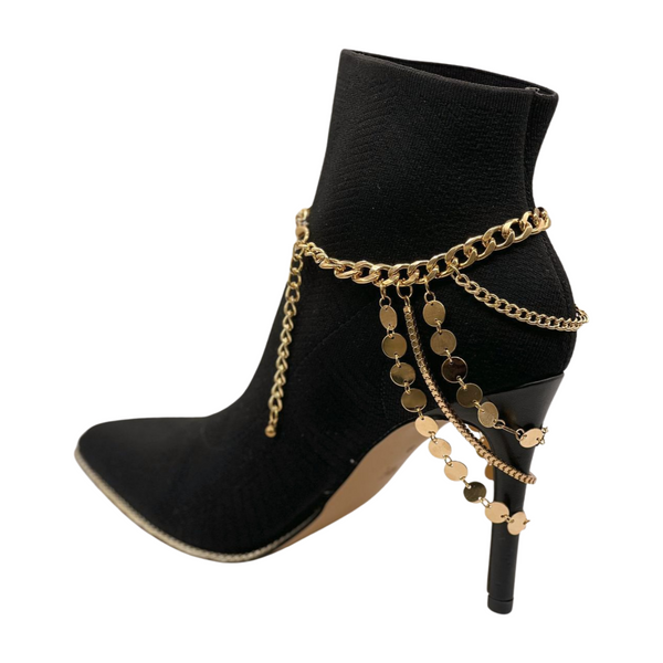 Brand New Women Gold Metal Chain Boot Bracelet Shoe Anklet Circle Multi Strand Waves Shoe Charm