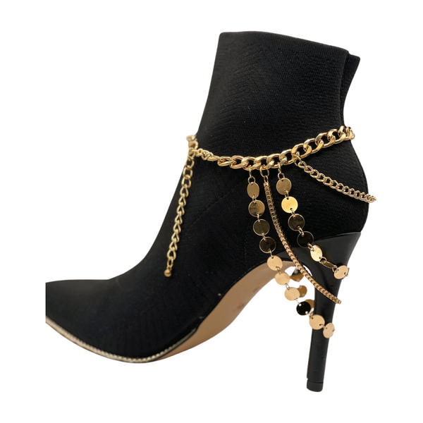 Brand New Women Gold Metal Chain Boot Bracelet Shoe Anklet Circle Multi Strand Waves Shoe Charm