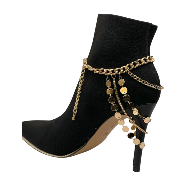 Brand New Women Gold Metal Chain Boot Bracelet Shoe Anklet Circle Multi Strand Waves Shoe Charm