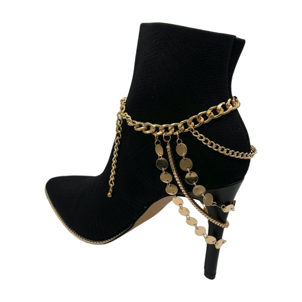 Brand New Women Gold Metal Chain Boot Bracelet Shoe Anklet Circle Multi Strand Waves Shoe Charm