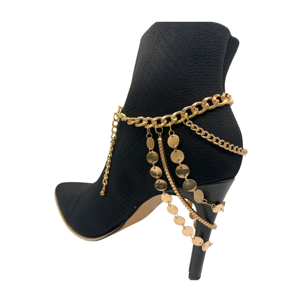 Brand New Women Gold Metal Chain Boot Bracelet Shoe Anklet Circle Multi Strand Waves Shoe Charm