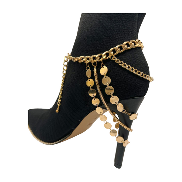 Brand New Women Gold Metal Chain Boot Bracelet Shoe Anklet Circle Multi Strand Waves Shoe Charm