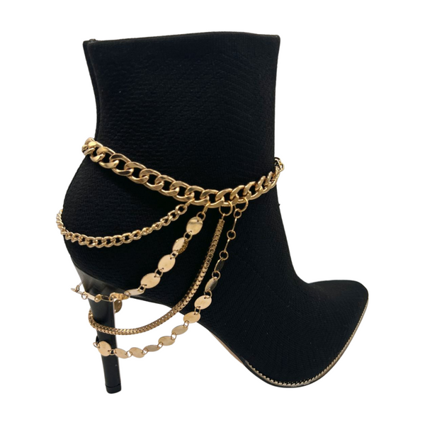 Brand New Women Gold Metal Chain Boot Bracelet Shoe Anklet Circle Multi Strand Waves Shoe Charm